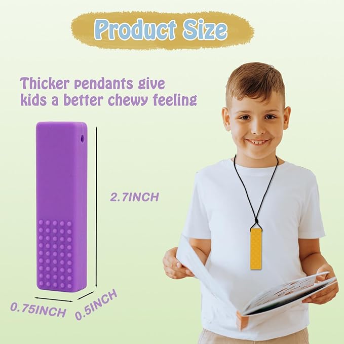 Chew Necklaces for Sensory Kids, 5PCS Building Block Silicone Chewy Necklace for Boys and Girls with Autism Biting Chewing, BPA Free Teether Toys for Baby Toddler and Infant Teething-CubbioJoy