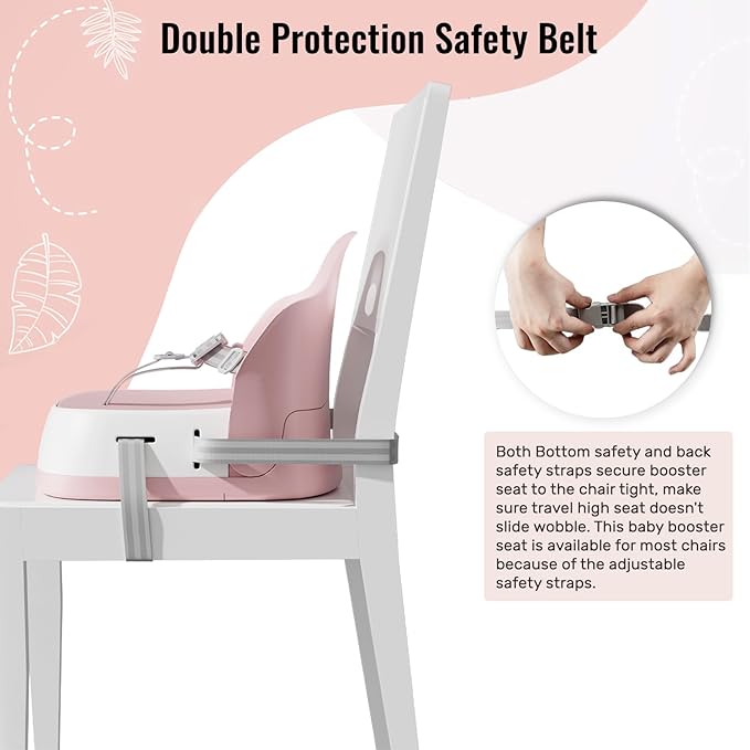 Baby Booster Seats, Toddler Booster Seat for Dining Table with Adjustable Straps, Portable Compact Portable Baby Chair for Dining and Travel (Pink)-CubbioJoy