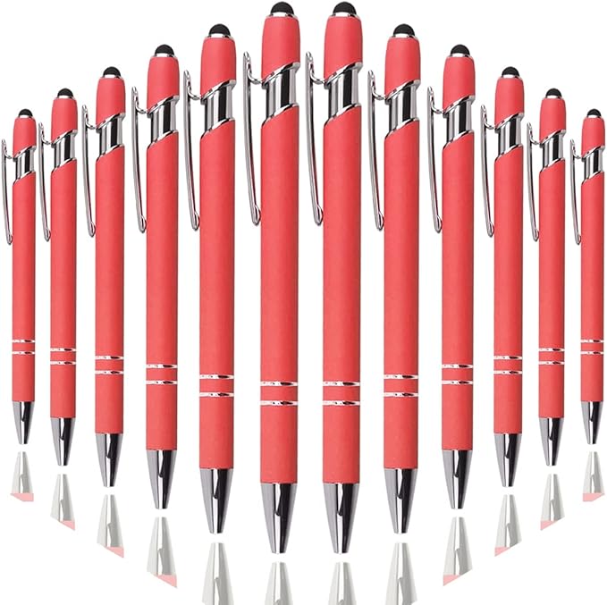 Ballpoint Pen with Stylus Tip, Soft Touch Click Metal Pen, 1.0mm Medium Point, Black Ink, 12 Count(Peach)-CubbioJoy