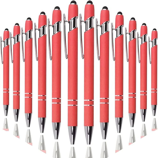 Ballpoint Pen with Stylus Tip, Soft Touch Click Metal Pen, 1.0mm Medium Point, Black Ink, 12 Count(Peach)-CubbioJoy