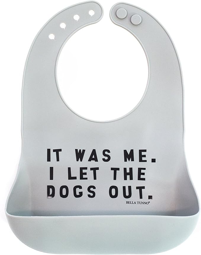 Baby Bib for Eating by Bella Tunno, Waterproof Silicone Bib with Large Food Catcher, Adjustable Fit for Babies 4-12 months & Toddlers 1-3 Years, Boys & Girls, Let The Dogs Out-CubbioJoy