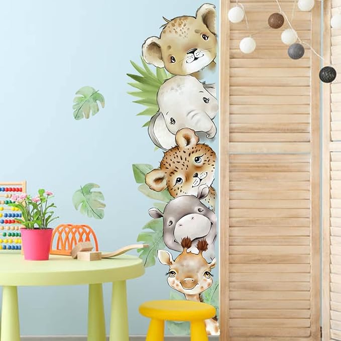 55.1 x 15.7 Inch Watercolor Jungle Animal Wall Decals - Forest Animal Sticker With Elephant, Tiger, Giraffe for Baby Nursery, Playroom, Bedroom, Classroom, Kindergarten Decor-CubbioJoy