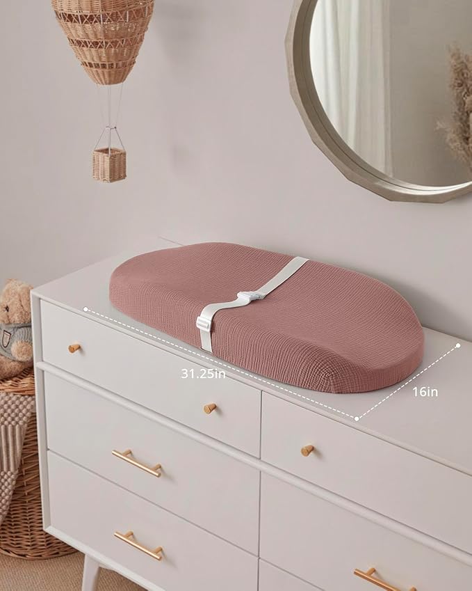 Blissful Diary Muslin Baby Changing Pad with Waterproof Lining Foam, Diaper Changing Table Pad with Cover for Dressers (Dusty Pink, Avocado)-CubbioJoy