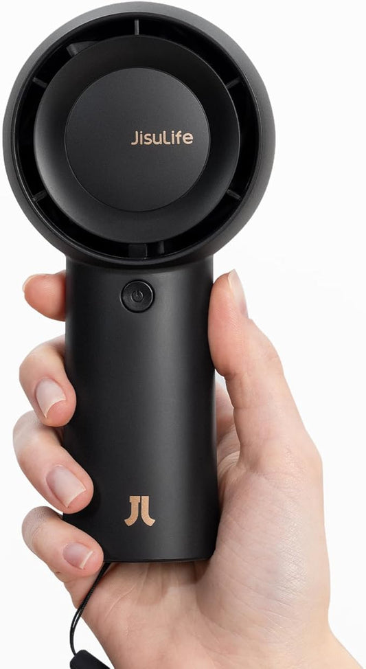 JISULIFE Portable Handheld Turbo Fan [18H Max Cooling Time], 6000mAh USB Rechargeable Personal Battery Operated Lash Small Pocket Fan with 5 Speeds for Travel/Outdoor/Vacation/Concerts- Black-CubbioJoy
