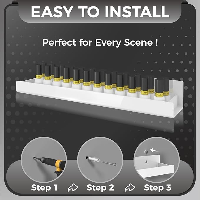 4 Pack 15 Inch Whtie Acrylic Shelves, Kids Floating Bookshelf for Kids Room, Modern Nail Polish Rack Sunglasses Essential Oil Picture Ledge Display Toy Storage Wall Shelf-CubbioJoy