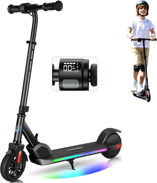 Caroma Electric Scooter for Kids Ages 6-12,150W/180WMotor,10 MPH Max Speed & 7 Miles,Colorful Lights,Adjustable Height & Speed,LED Display,Foldable Kids Electric Scooter 132 Lbs Max Load,Idea Gift-CubbioJoy