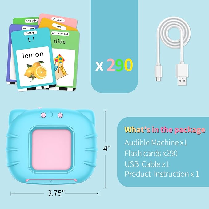 580 Pre-K Sight Words Talking Flash Cards with Dolch Words,Letters/Number(0-100), Etc, Speech Therapy, Autism Sensory Toys, Easter Basket Stuffer Gifts for 3-6 Year Old Boys and Girls, Blue-CubbioJoy