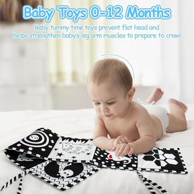 Cawgug Black and White High Contrast Baby Toys for Newborn Brain Development Tummy Time Soft Book Babies 0-3 6-12 Months Montessori Learning Activities Infant and Sensory Visual Stimulation Toys-CubbioJoy