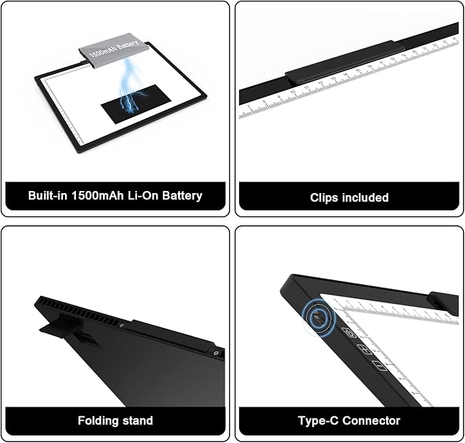 A4 Led Tracing Light Box with Carry Bag Built-in Stand,Ultra-Thin Light Pad Powered by 1500mAh Lithium Battery for Cricut Vinyl, Weeding Tool, Drawing Crafting Box/Board for Tracing, Sketching & HTV-CubbioJoy
