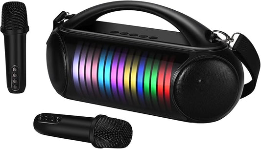 Karaoke Machine Portable Bluetooth Speaker with 2 Wireless Microphones Rechargeable Karaoke Machine for Kid and Adult Party PA Speaker Multiple LED Light Mode Support TWS/Radio/AUX/REC-CubbioJoy