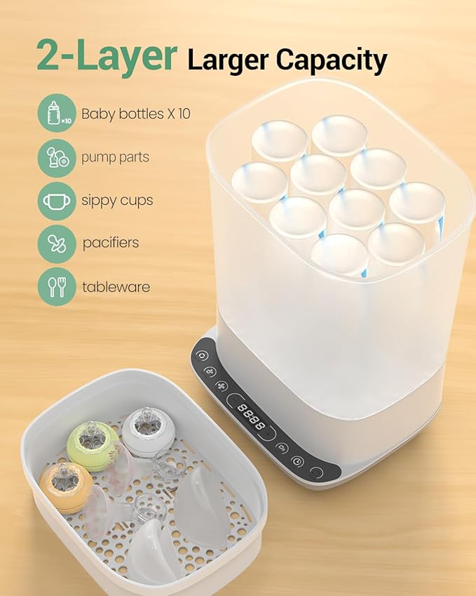 Baby Bottle Sterilizer | Esterilizador de Biberones, 6-in-1 HAUTURE Bottle Sterilizer and Dryer, Electric Steam Bottle Sanitizer for Baby Stuffs, Baby Bottles & Breast Pump Accessories-CubbioJoy