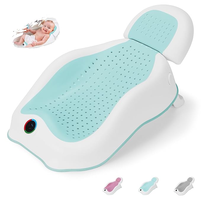 Baby Bath Support,Ideal for Babies Less Than 6 Months Old,with Thermometer-Adjustable Slope Newborn Bathtub, Baby tubs for Baby tubs for Newborn Essentials Must Haves (Green)-CubbioJoy