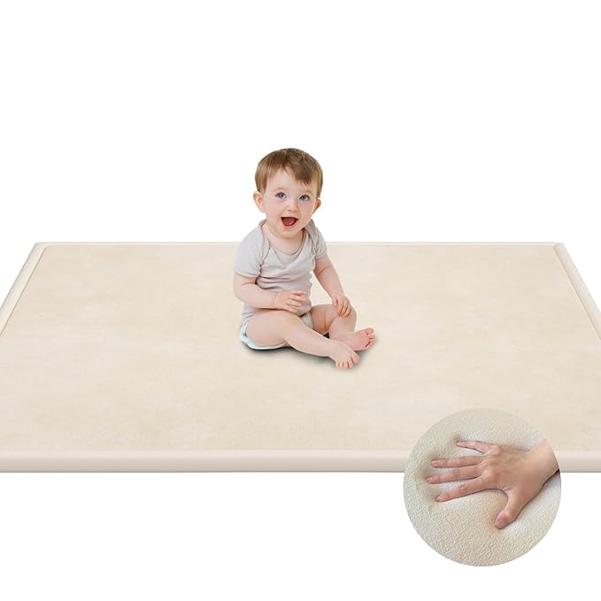 Baby Play Mat for Floor, 1.3'' Thick Memory Foam Tummy Time Mat - Super Soft Coral Velvet Nursery Rug with Non-Slip Backing, Crawling Mat for Toddlers/Infants, Yoga & Tatami Use, 50''x 50''-CubbioJoy