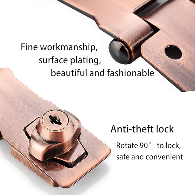 2 Packs Keyed Hasp Locks Twist Knob Keyed Locking Hasp for Small Doors, Cabinets and More,Stainless Steel Steel, Hasp Lock Catch Latch Safety Lock Door Lock with Keys (4inch, Copper)-CubbioJoy