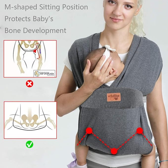 Baby Wraps Carrier Sling, Baby Carrier for Newborns and Toddlers,Skin-Friendly and Soft Front Baby Carrier Wrap Perfect Baby Gifts (Grey, Cotton)-CubbioJoy