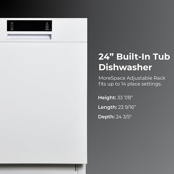 Kenmore 24" Built-in Stainless Steel Tub Dishwasher EasyFlex 3rd, SmartWash, UltraWash Plus, TurboDry, and MoreSpace Adjustable Rack, Energy Star Certified, White-CubbioJoy
