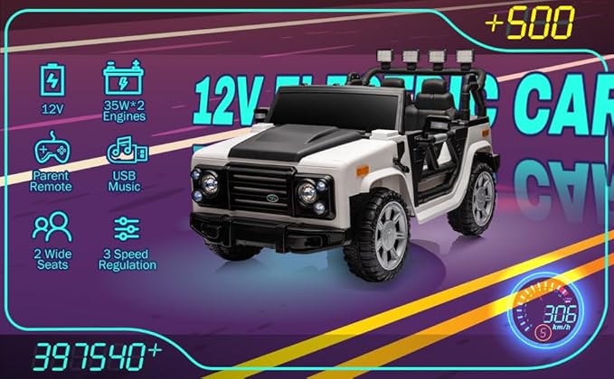 12V SUV 5MPH 2-Seater Ride on Toys, Ride-on Truck Toy w/Parent Remote,4W/2D 3-Speed Kids Electric Vehicles with Motor,Spring Suspension,LED,Music (12V Electric Ride on Truck SUV)-CubbioJoy