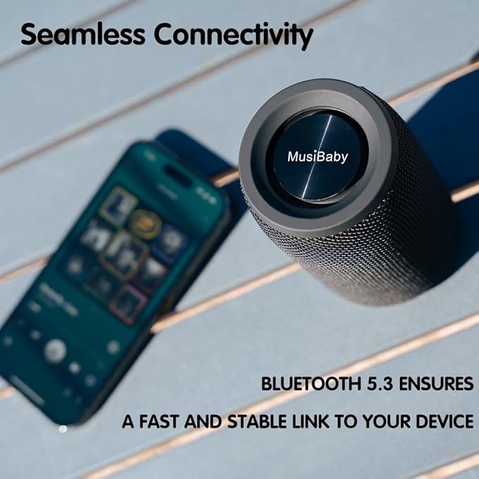 Bluetooth Speaker,MusiBaby M68 Small Portable Speaker:Speaker with BT5.3,Waterproof,Wireless,Bass,HD Sound,24H Playtime for Outdoor，Beach,Party,Stocking Stuffers,White Elephant Gifts(Blk)-CubbioJoy