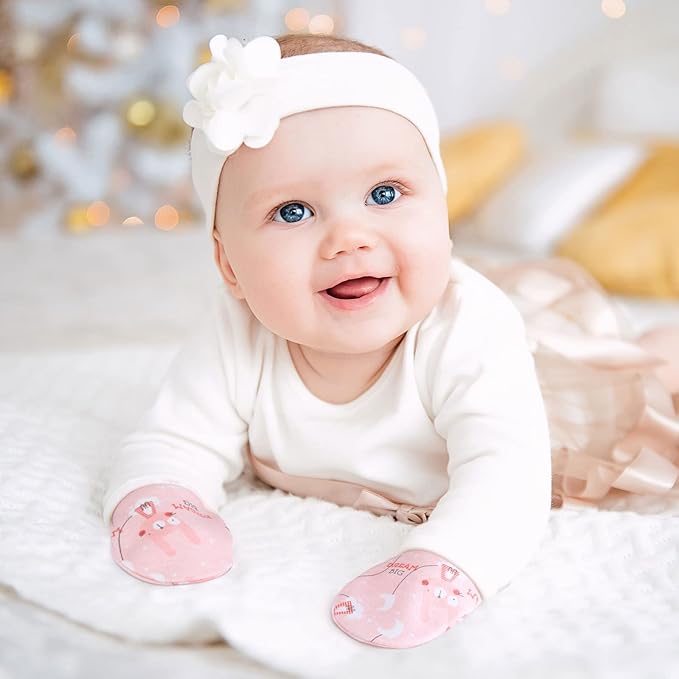 6 Pairs Newborn Baby Mittens No Scratch Gloves Infant Toddler Anti Scratch Essentials Unisex Cotton for 3-9 Months Girls Boys(Pink Series, Cute)-CubbioJoy