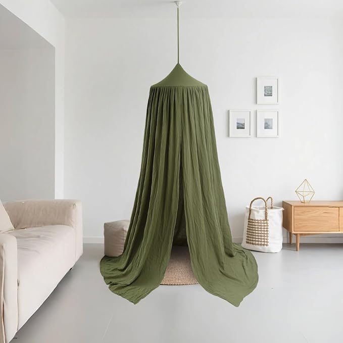 Cotton Kids Bed Canopy, Nursery Room Baby Crib Hanging Curtain Mosquito Net Hideaway Bedding Children Reading Nook Decoration, Pastel Neutral Color for Boys & Girls (Small Green)-CubbioJoy