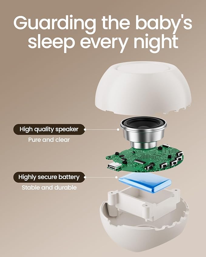 2025 Mom's Choice Awards, Portable Sound Machine for Baby Adult, AI Cry Detection, 18 Soothing Sound, Bluetooth Rechargeable White Noise Machine for Home Office Travel, Nursery Light, Gray-CubbioJoy