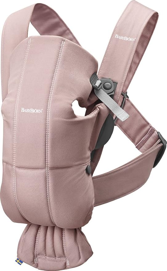 BabyBjörn Baby Carrier Mini, Cotton, Dusty Pink Newborn Carrier (7-25 lbs), Ergonomic, Easy-to-Use-CubbioJoy