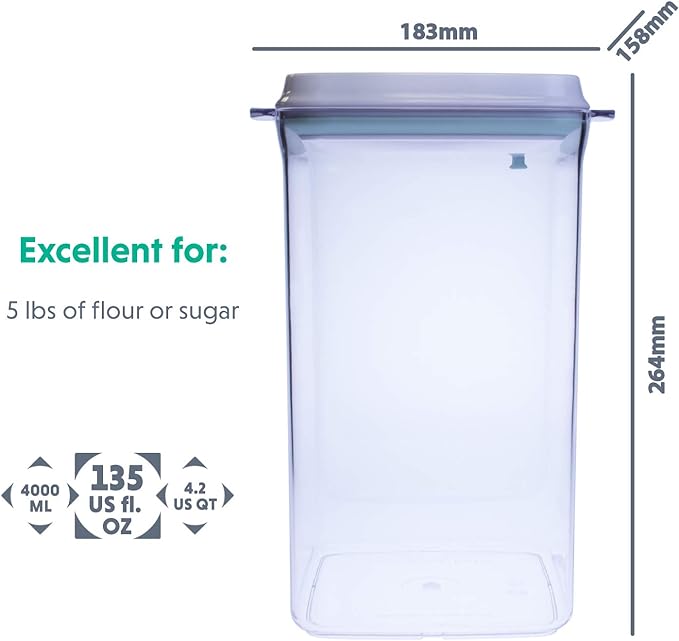 BopTop (1pc - 5lb Flour) Airtight Food Storage Container – Mechanical Silicone Seal Canister - BPA-Free - 4.2Qt-CubbioJoy