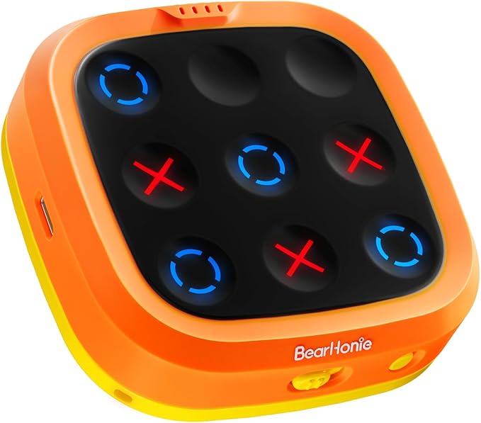 4-in-1 Handheld Tic Tac Toe Game Portable Electronic Board Games for Kids & Adults, Travel Fun & Memory Growth Gift, Orange-CubbioJoy