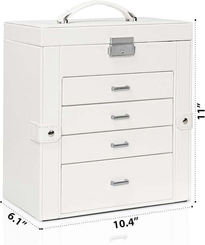 AKOZLIN 5-Tier Jewelry Box Lockable Leather Jewelry Storage Case with 4 Drawers for Women Girls Ring Necklace Earring Bracelet Watches Holder Organizer with Mirror-CubbioJoy
