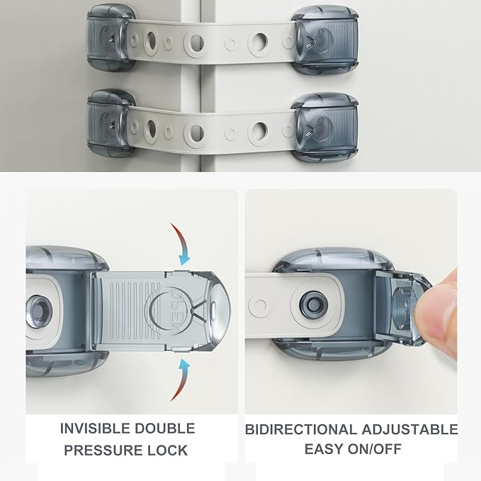 5 Pack Cabinet Locks Baby Proofing, Child Proof Cabinet Locks with Sticky Adhesive Pads, Child Locks for Cabinets and Drawers, RV Refrigerator, Oven Lock Child Safety Baby Cabinet Locks-CubbioJoy