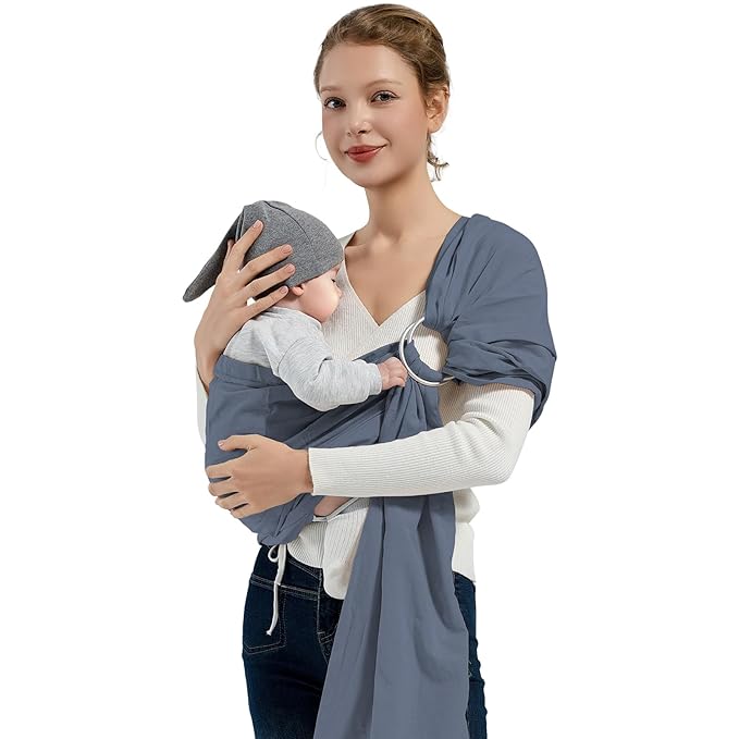 Baby Wrap Ring Sling 7-35 lbs, Baby Sling Carrier for Newborn, Toddler, Infant Holder, Lightweight Baby Carrier Wraps, Blue-CubbioJoy