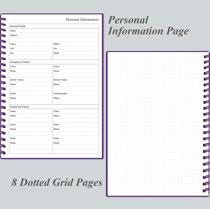 Daily Planner Undated - A5 To Do List Notebook Hourly Schedules, Spiral Appointment Planner for Women and Men, PVC Hardcover, Inner Pocket, Elastic Closure, 5.8" x 8.3", Purple-CubbioJoy