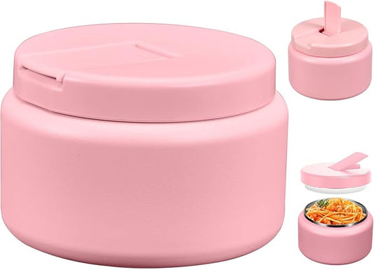 13.5oz Kids Thermos for Hot Food, Insulated Vacuum Food Jar with Buckle Lid, Stainless Steel Wide Mouth Leak Proof Insulated Lunch Container for School Picnic Travel,Pink-CubbioJoy
