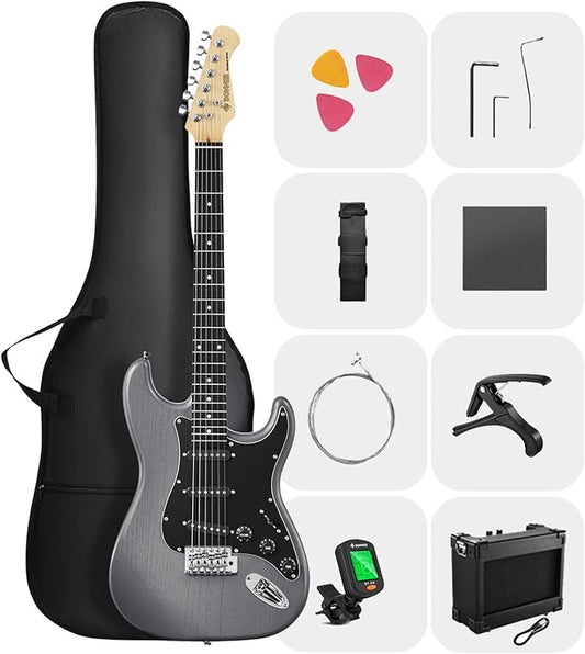 DONNER DST-80 Electric Guitar 39” Beginner Electric Guitar Kit with Amp, Classic SSS Pickup Complete with Gig Bag, Tuner, Capo, Strap, Picks, and Free Online Lessons-CubbioJoy