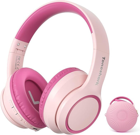 Active Noise Cancelling Headphones for Kids, 60H Playtime, Wireless Bluetooth Over-Ear Blue Headset Built-in Microphone for Home/School/Travel/Party - Includes Portable Case (Pink)-CubbioJoy