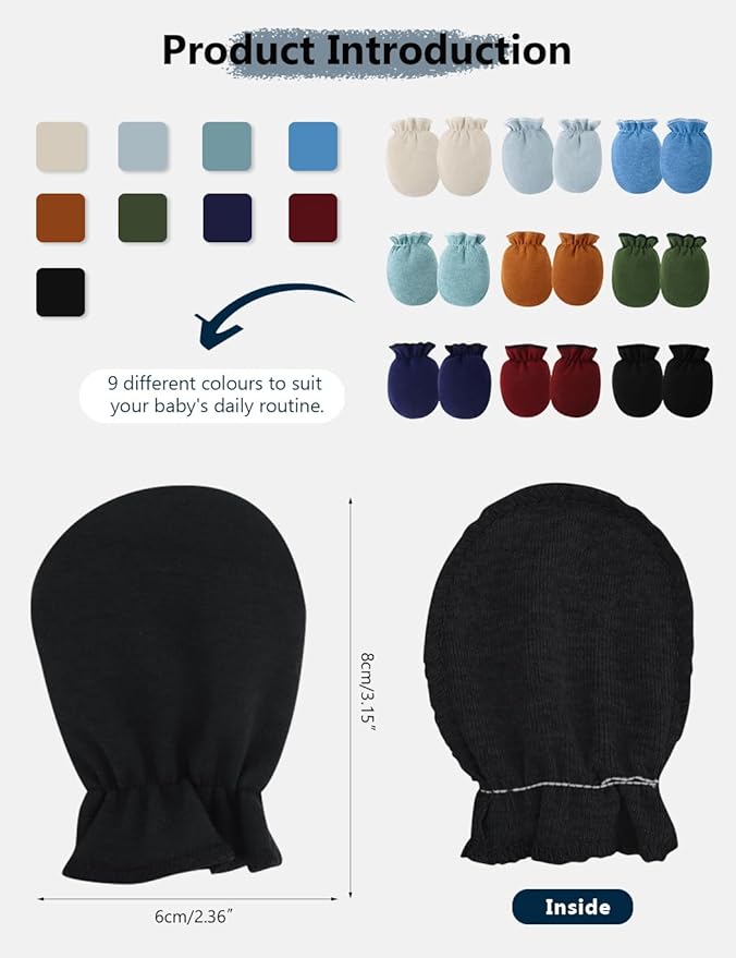 Cute Baby Mittens Newborn, No Scratch Baby Boy Mittens, Baby Girl Hat Gloves for Toddlers, Infant, Newborn-CubbioJoy