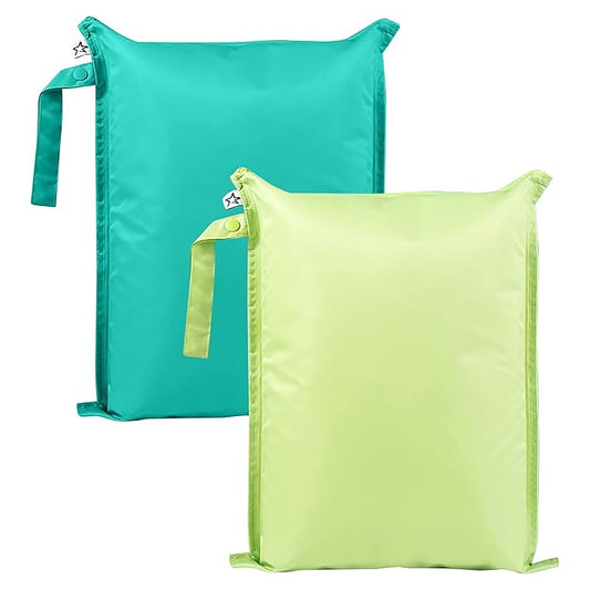 Tiny Twinkle Mess-Proof Waterproof Wet Dry Bag | 2-Pack Reusable Wet Bags for Swimsuits & Baby Clothes | Leakproof Wet Bag for Travel & Diaper Changes for Baby (Rainforest)-CubbioJoy