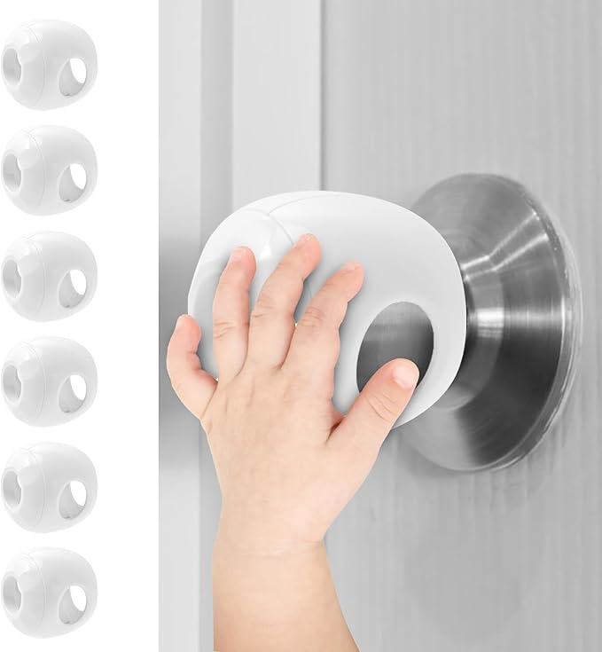 Child Safety Door Knob Covers 6 Pack Reusable Baby Proof Door Knob Locks Baby Proof Door Handle Protector for Kids Universal Fit Easy Grip Lockable Design No Tools Needed-CubbioJoy