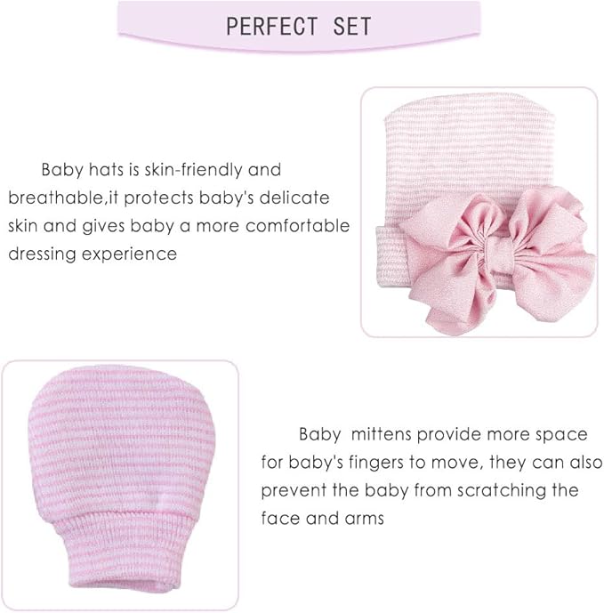 Baby Caps and Mittens Newborn Hospital Beanie Hats No Scratch Gloves Soft Babies Gift Set for Boys Girls-CubbioJoy