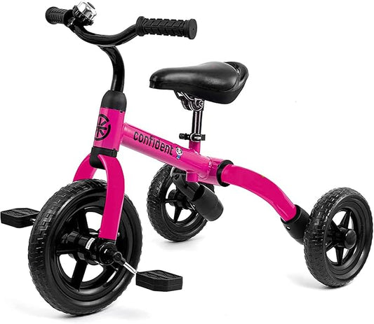 Ancaixin 3 in 1 Toddler Tricycles for 2-5 Years Old Girls and Boys with Adjustable Seat Detachable Pedal and Bell | Foldable Baby Balance Bike Riding Toys | Kids Birthday Christmas New Year Gift Pink-CubbioJoy