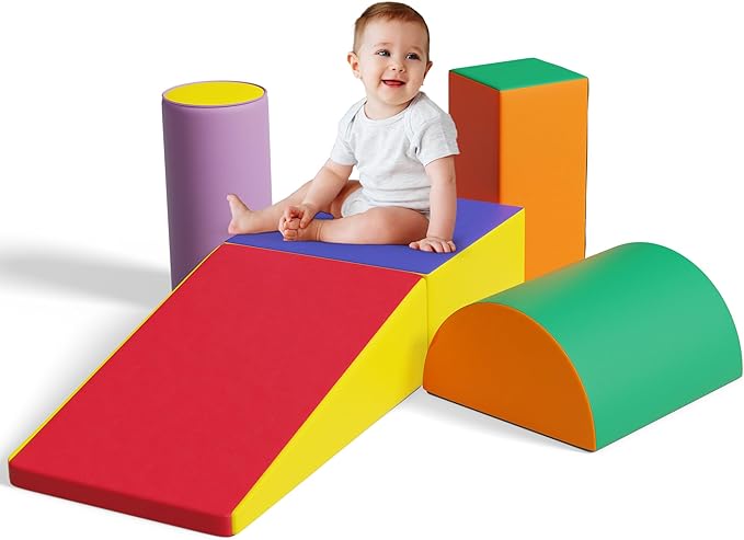 5 Pcs Foam Climbing Blocks for Toddlers, Soft Play Set Climb and Crawl Foam Activity Playset Gym Equipment for Playroom, Daycare, Kindergarten,Multicolored-CubbioJoy