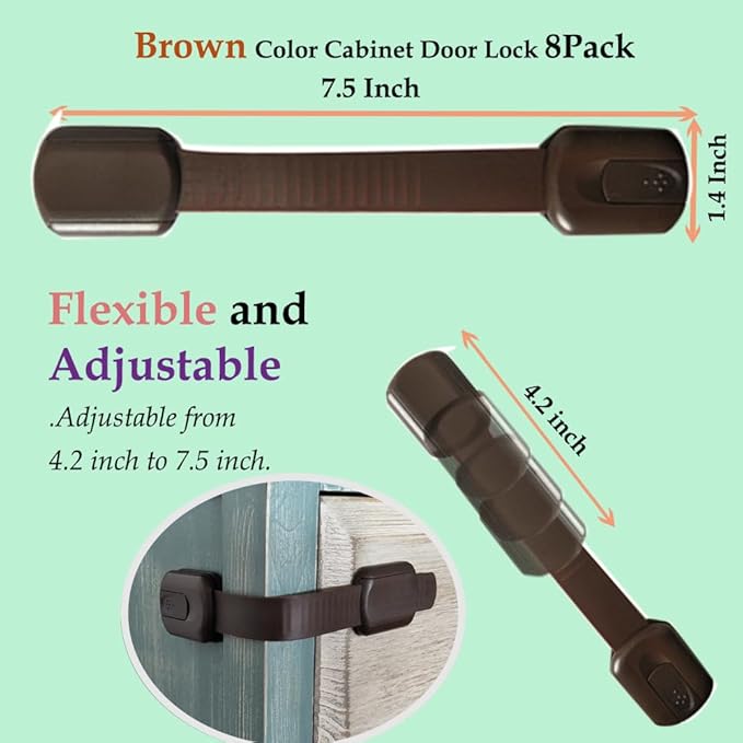 Child Safety Cabinet Locks for Baby Proof,Child Proof Safety Locks for Cabinets,Drawers,Cupboard,Oven,Fridge,8Packs Brown Locks,BAOWEIJD-CubbioJoy