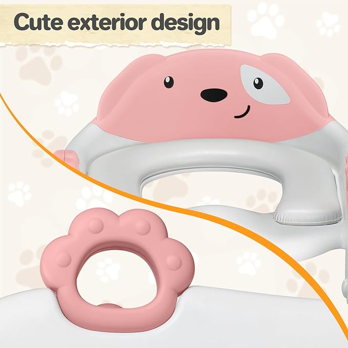 2 In 1 Potty Training Toilet Seat & Toddler Step Stool, Bottom Triangle Stability Toddler Toilet Seat, Adjustable Step & Seat Height Potty Seats (Pink)-CubbioJoy