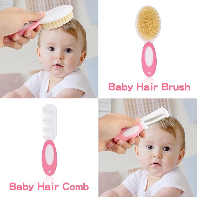 Baby Grooming Kit，Infant Safety Care Setwith Hair Brush Comb Nail Clipper Nasal Aspirator, Baby Essentials Kit for Newborn Girls Boys (14 PC-Pink Kit)-CubbioJoy