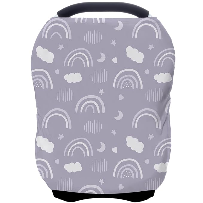 Car Seat Covers for Babies - Multi- use Nursing Carseat Canopy, Breastfeeding Covers, Baby Shower Gifts for Boys and Girls (Grey Rainbow)-CubbioJoy