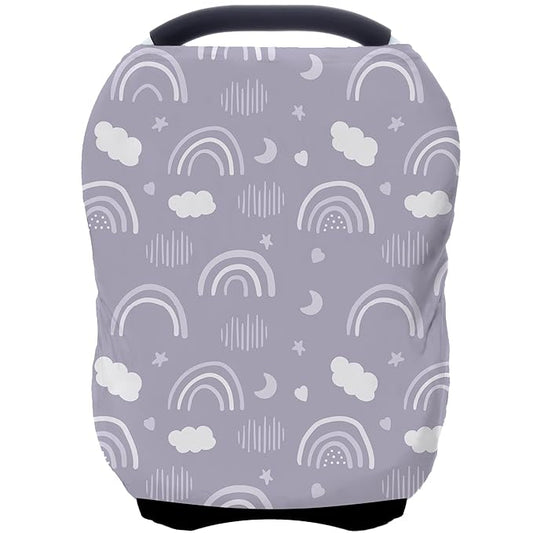 Car Seat Covers for Babies - Multi- use Nursing Carseat Canopy, Breastfeeding Covers, Baby Shower Gifts for Boys and Girls (Grey Rainbow)-CubbioJoy