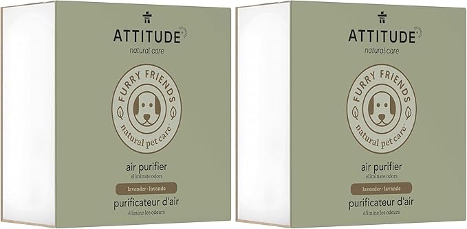 ATTITUDE Air Purifier with Activated Carbon Filter, Plant- and Mineral-Based Ingredients, Traps Pet Odors and Pollutants, Vegan and Cruelty-free, Lavender, 8 Ounces (Pack of 2)-CubbioJoy