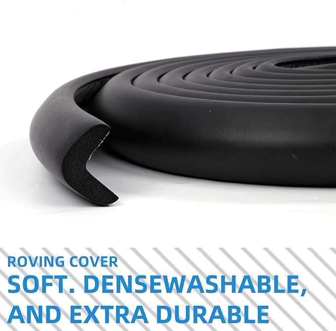 2 Pack L Shape Extra Thick Furniture Table Edge Protectors Foam Baby Safety Bumper Guard 16.4 Ft,Hearth Cushion,for Table, Fireplace, Countertop(with 8 Corners) (Black)-CubbioJoy