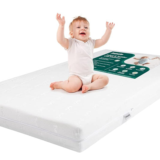 BABELIO Breathable Crib Mattress, Dual-Sided, Memory Foam, Waterproof, Removable and Machine-Washable Cover, for Toddler and Baby 52" x 27.5"-CubbioJoy