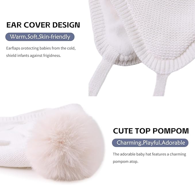Basic Winter Baby Beanie Gloves Boys Girls Knitted Hat Pompom Kids Earflap Hats Warm Infant Toddler Beanie Mittens Set-CubbioJoy